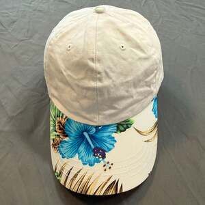 Women’s Tropical Floral White Baseball Cap Blue Hibiscus Adjustable OSFA